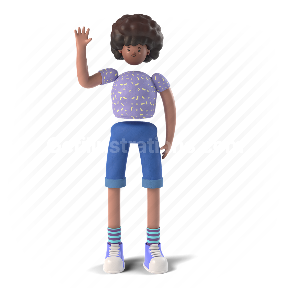 3d, people, person, character, woman, african american, wave, greeting
